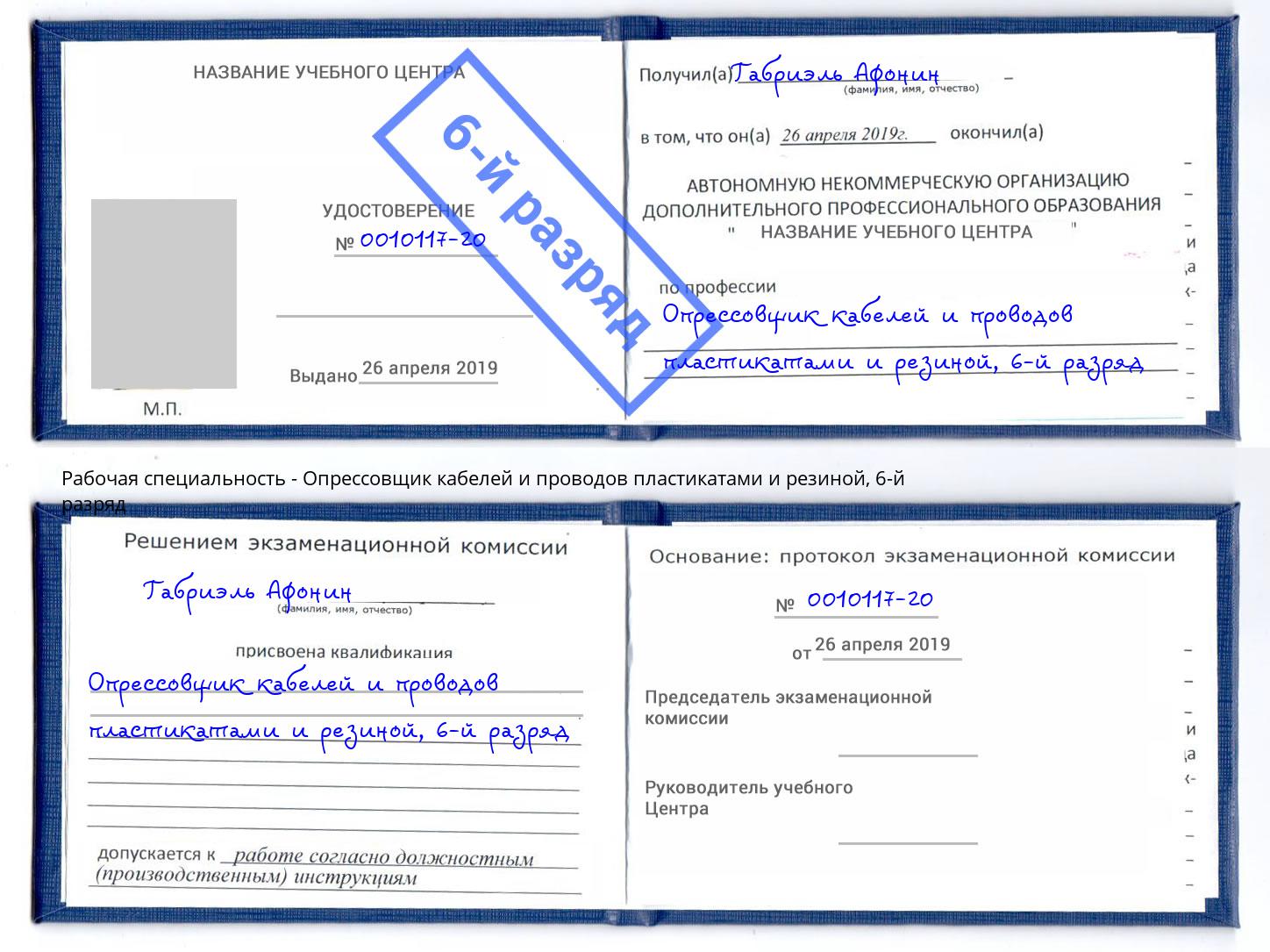 корочка 6-й разряд Опрессовщик кабелей и проводов пластикатами и резиной Карабулак