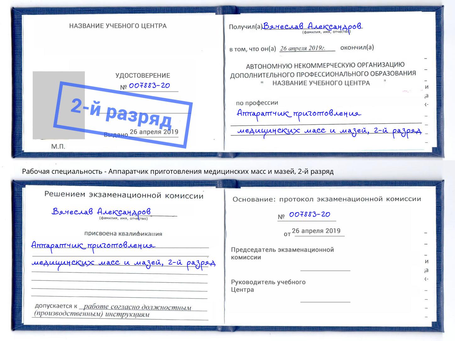 корочка 2-й разряд Аппаратчик приготовления медицинских масс и мазей Карабулак