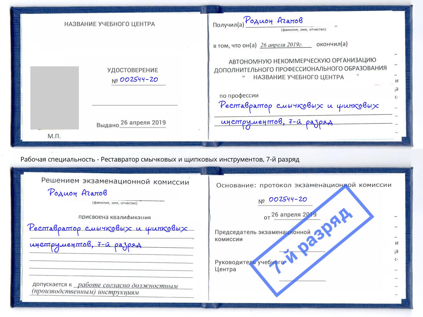 корочка 7-й разряд Реставратор смычковых и щипковых инструментов Карабулак