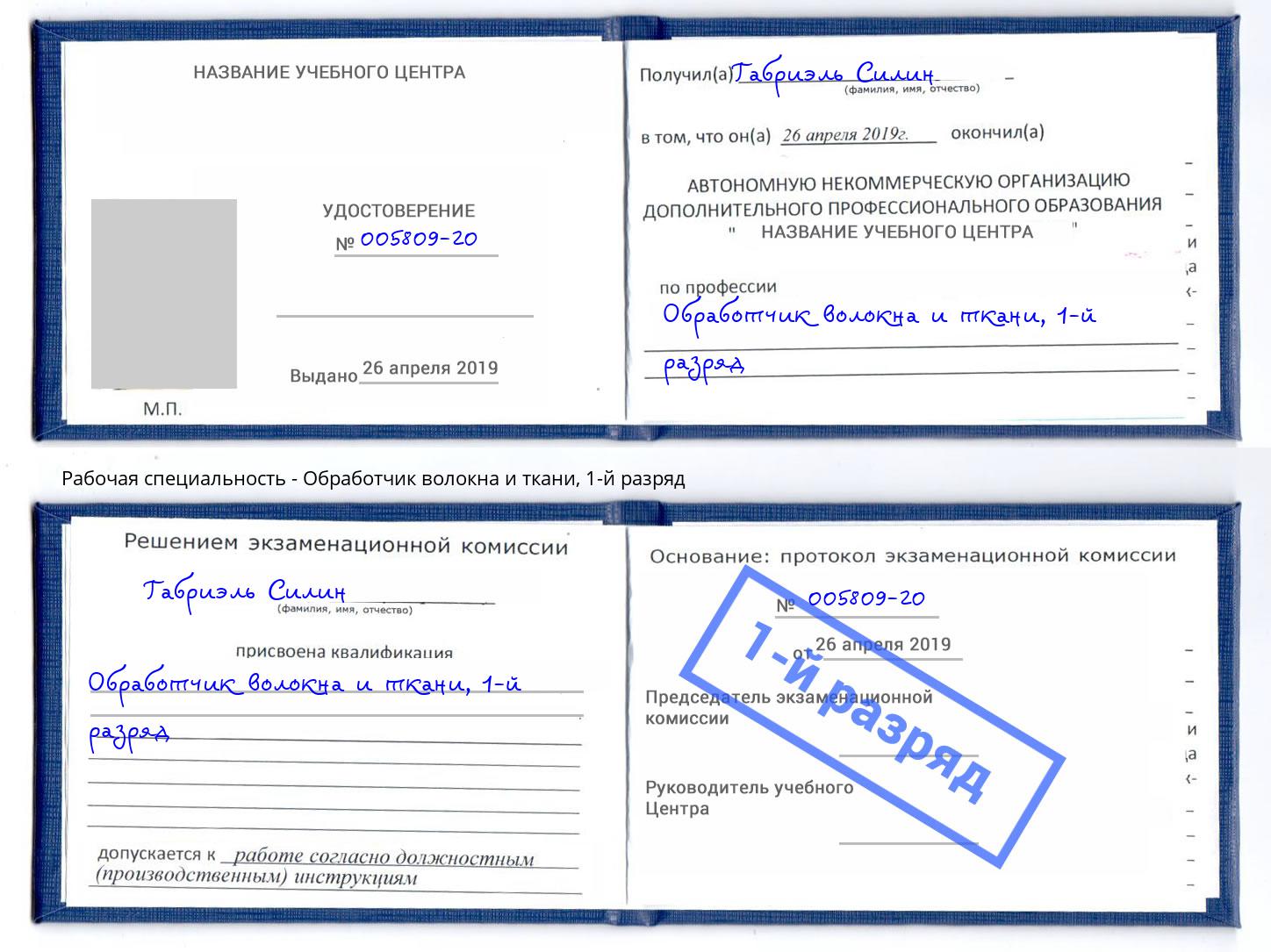 корочка 1-й разряд Обработчик волокна и ткани Карабулак