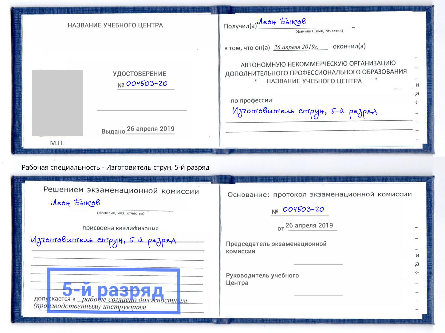 корочка 5-й разряд Изготовитель струн Карабулак
